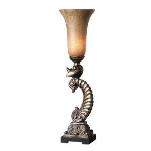   Champagne Bird Frosted Glass Hurricane Table Lamp