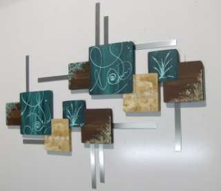  & Brown Contemporary Abstract Square Wood Wall Sculpture with Metal
