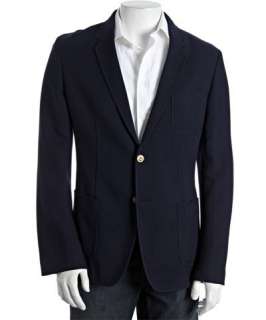 Alexander McQueen navy oxford cotton two button blazer