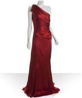Badgley Mischka Platinum Label red silk charmeuse one shoulder dress 