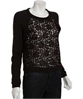BCBGMAXAZRIA black cotton blend Colleen lace front raglan sweater