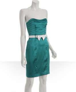 Betsey Johnson turquoise stretch silk belted sheath dress   up 