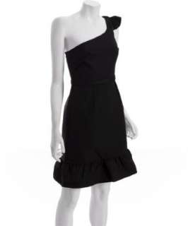 Vera Wang Lavender Label black embroidered faille one shoulder dress 