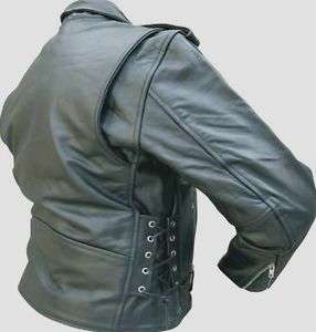   Black BUFFALO HIDE Leather MOTORCYCLE Jacket SIDE LACES 36 66  