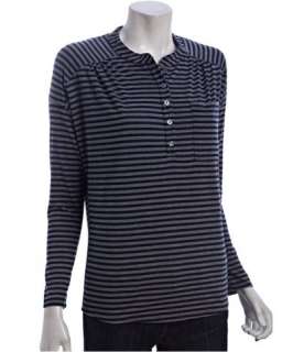 Cielo navy and grey striped jersey long sleeve henley top
