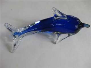 Venetian Murano type Cobalt Blue Art Glass 7 Whale EXC  