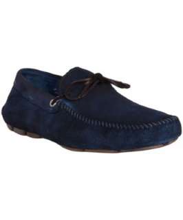 Prada denim perforated suede tie detail driving loafers   up 