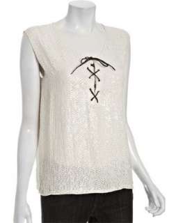 Gryphon ivory sequin silk lace up tank  