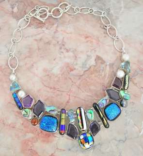  ABALONE SHELL AMETHYST HUGE NECKLACE .925 STERLING SILVER 20  