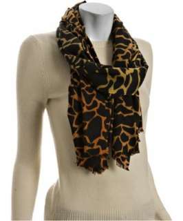 Kashmere black ombre giraffe printed cashmere fringe scarf   