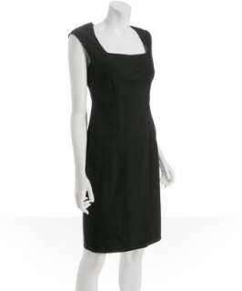 Magaschoni black stretch wool square neck shift dress   up to 