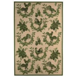   Hand Hooked Floral Rooster Wool Area Rug 6.00 x 9.00.