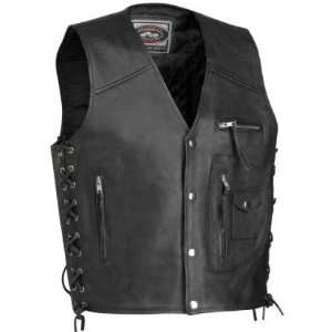 River Road 4 Pocket Mens Black Leather Motorcycle Vest   Frontiercycle 