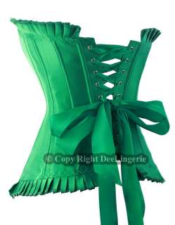Green Satin Boned Corset Waist Cincher Lacing +Skirt XL  