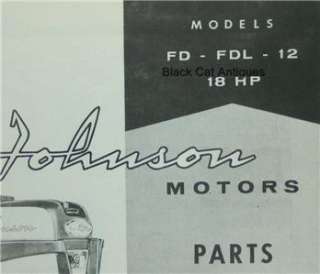 Original 1958 Johnson Motors Outboard Parts Catalog 18 HP Models FD 