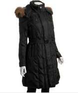 style #307680401 black quilted fur trim belted down coat