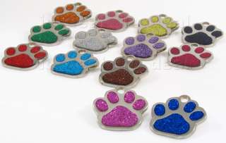   Paw Print Pet ID Tag Custom Diamond Engraved Dog Cat Personalized