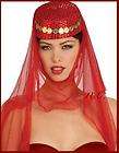 red sequins genie harem hat pill box veil belly dancer