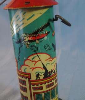   SKYHAWK AIRPORT TOWER~TIN WIND UP TOY~WWII FIGHTER PLANES~DOG FIGHT