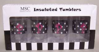 Set of 4 Insulated Tumblers Black Polka Dot Initial P  