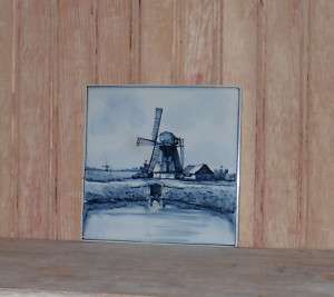   DUTCH DELFT BLUE AND WHITE PORCELAIN CERAMIC WINDMILL WALL TILE  