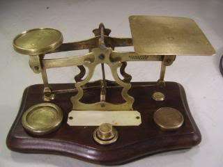 Vintage Brass Postal Scales , Letter Scales + weights  