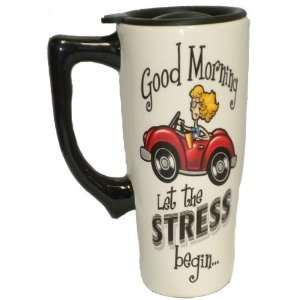  LET the Stress Begin Travel Coffee Mug Portable Ceramic 