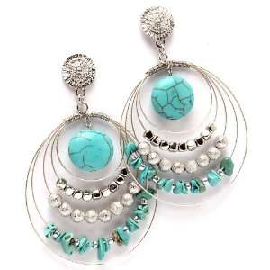   Gorgeous Turquoise Multi strand Bead Hoop Earrings Jewelry