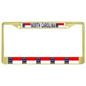  North Carolina NC State Flag Gold Tone Metal License Plate 
