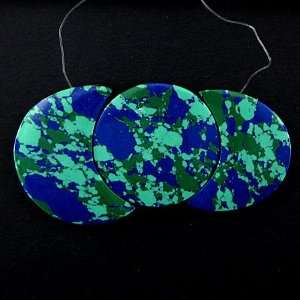  Blue green azurite coin pendant bead 3pcs