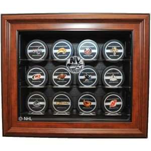 12 Puck Cabinet Style Display Case, Brown   New York Islanders   NHL 