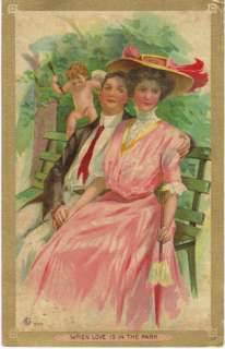 Cupid Love Couple Park Bench 1912 Valentine Postcard  