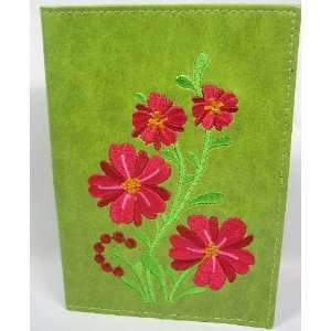  Flower Garden Embroidery Passport Cover   Green 