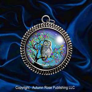 Rainbow Owl Bird Tree Moon Fireflies Button Pendant Picture Jewelry 