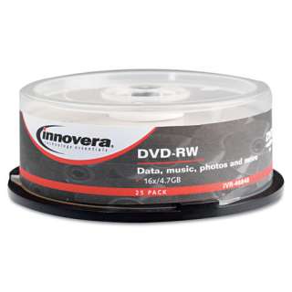 Innovera DVD RW Discs, 4.7GB, 4x, Spindle, Silver, 25/Pack, PK 