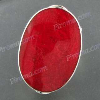 BRIGHT OVAL RED CORAL 925 STERLING SILVER US 6 ring  