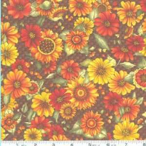  45 Wide Harvest Home Daisy Mums Brown Fabric By The Yard 