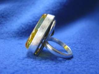 Sterling Silver & Yellow Amber Stone Gorgeous Ladies Ring  