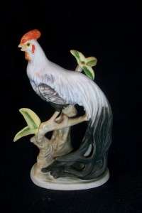 Bisque Porcelain Long Tail Rooster Bird Figurine  