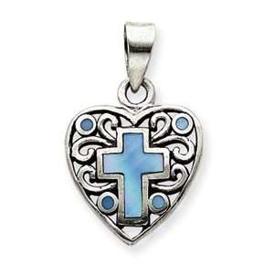   Pearl Cross Heart Pendant with 18 Inch Stainless Steel Chain Jewelry