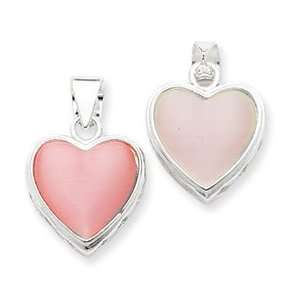  Sterling Silver Reversible Heart Mother of Pearl Pendant Jewelry