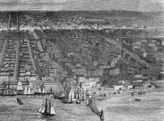 CHICAGO ILLINOIS 1860 ANTIQUE ENGRAVING SHIPS SAILBOATS  
