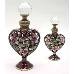  Glass Perfume Bottle Stones Purple Flowers Heart Shape 