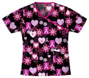 Dickies Medical   Dental Uniform Scrubs   Print Top Pink Ribbon Hearts 