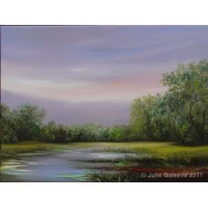  Original Oil Painting Green Meadows by Julie Galeeva 