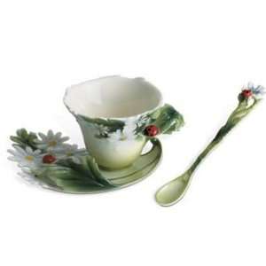  Franz Porcelain Ladybug Design Cup Saucer Set Spoon NEW 
