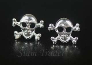 SKULL AND CROSSED BONES STUD SILVER EARRINGS  