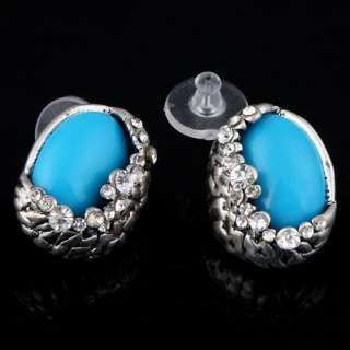 tibetan silver turquoise bead circle pendant necklace dangle earring 