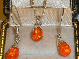 SILVER 925 MEXICAN FIRE OPAL DROPPER EARRING & 16 NECKLACE SET   VERY 