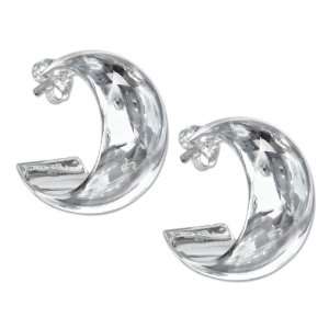    Sterling Silver 12mm Wide 3/4 Curl Post Hoop Earrings. Jewelry